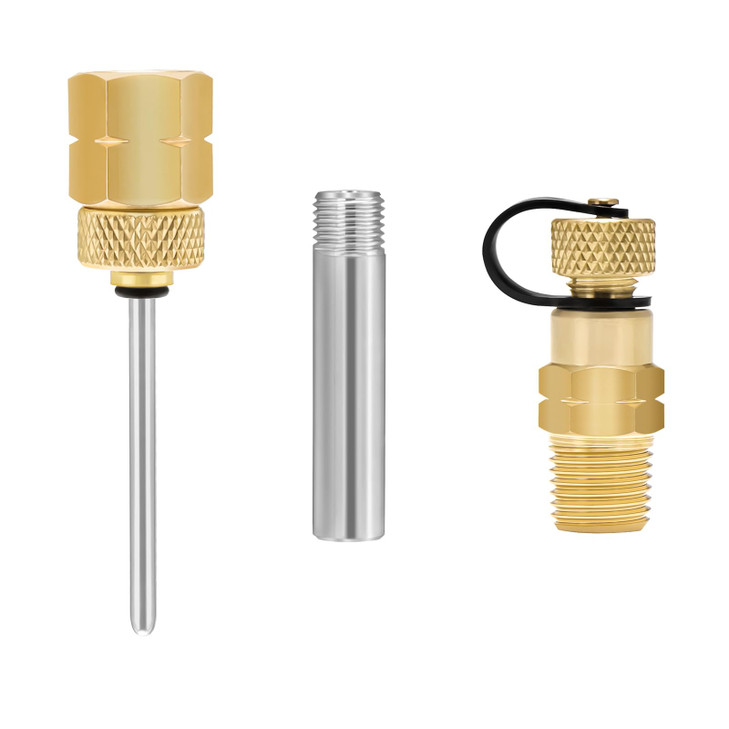Roastove Brass Gauge Adaptor 1/4 NPT Female,2-1/2 OAL x 1-2/5" x 1/8" Probe with Stainless Steel Sheath,Pressure Gauge