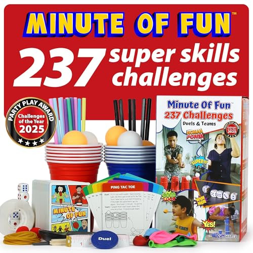 Funwares Original 237 Minute of Fun Games - Minute to Win It Family Party & Travel for Kids & Adults, 2-12 Players!