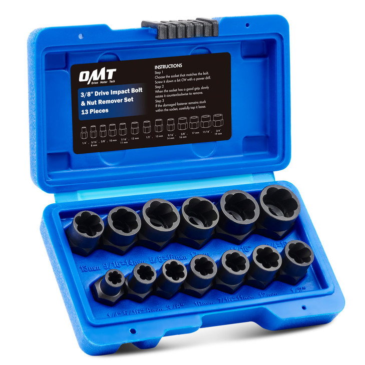 OMT Impact Nut And Bolt Extraction Tool Set, 3/8" Drive Extractor Set