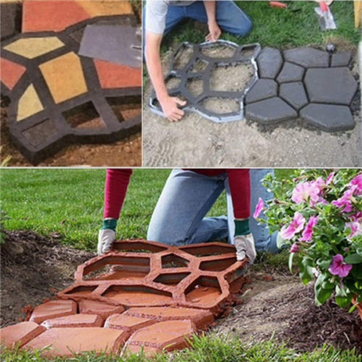 Walk Maker, Pathmate Stone Moldings Paving Pavement Concrete Molds Stepping Stone Paver Walk Way Mold for Patio, Lawn