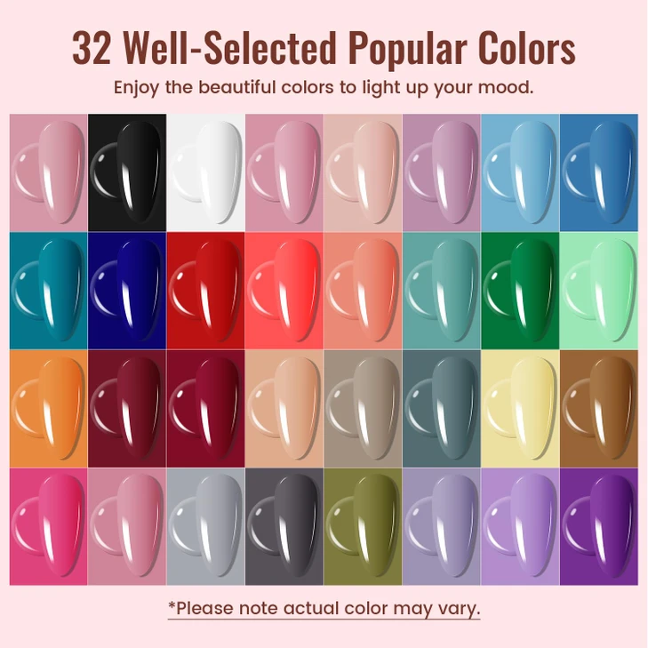 JODSONE Gel Nail Polish Kit with U V Light 32 Colors Gel Polish Nail + 4 Functional Adhesive Bottles Kit Soak Off
