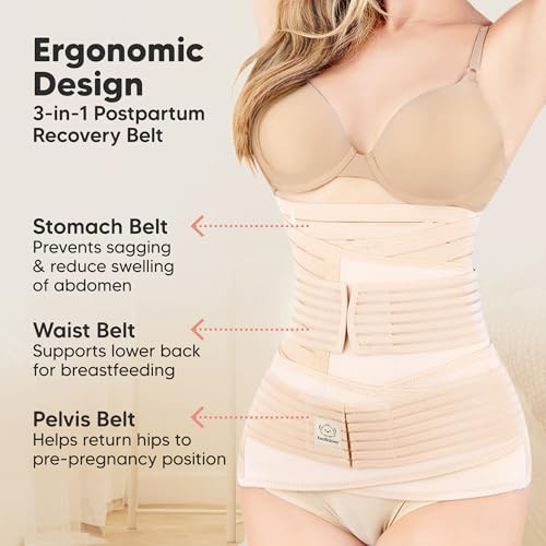 3 in 1 Postpartum Belly Support Recovery Wrap Band (Classic Ivory, M/L)