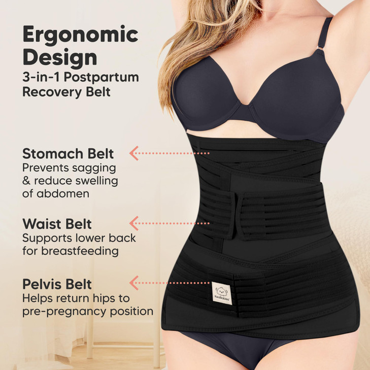 3 in 1 Postpartum Belly Support Recovery Wrap Band (Midnight Black, M/L)