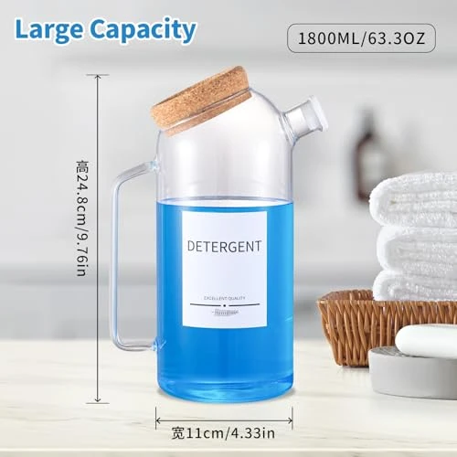 60oz Liquid Laundry Detergent Dispenser with Lables,Glass Laundry Detergent Dispenser,Laundry Detergent Container