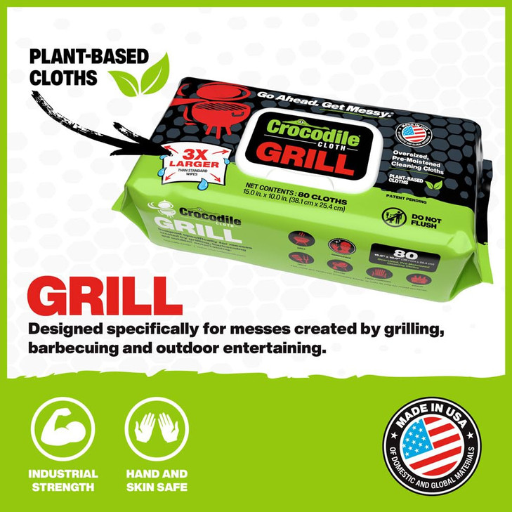 Crocodile Cloth Grill Plant-Based Food Safe Cleaning Wipes, 80 Count