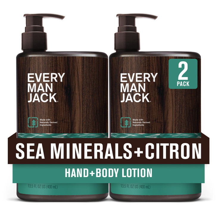 Every Man Jack Hand & Body Lotion for Men, Sea Minerals Citron, 2pk