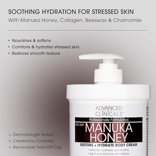 Advanced Clinicals Manuka Honey Body Cream For Women & Men | Body Butter Lotion For Extremely Dry Skin | Collagen