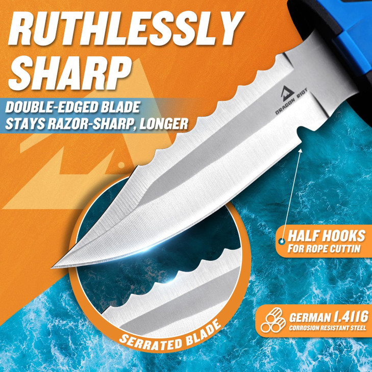 DRAGON RIOT Scuba Diving Knife, Sheath and Leg Straps | Stainless Steel, Sheath Included, Leg Straps, for Scuba