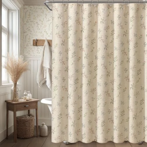 Floral Farmhouse Vintage Linen Shower Curtain French Country Decor 72Wx72H