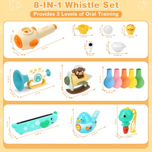 Joyreal 8 in 1 Whistle Sensory Toys for Kids Oral Motor Therapy Tools