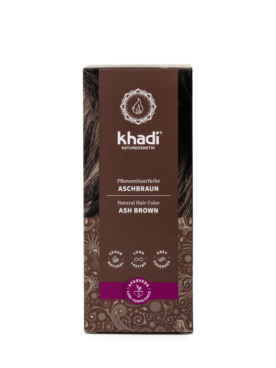 khadi ASH BROWN Plant Hair Color - Natural cosmetics - hair color for matte & medium brown - 100% herbal, natural &