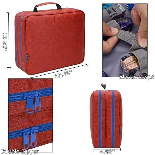 KISLANE Toy Car Storage Case, Diecast Display Case 96 Slots (Red)
