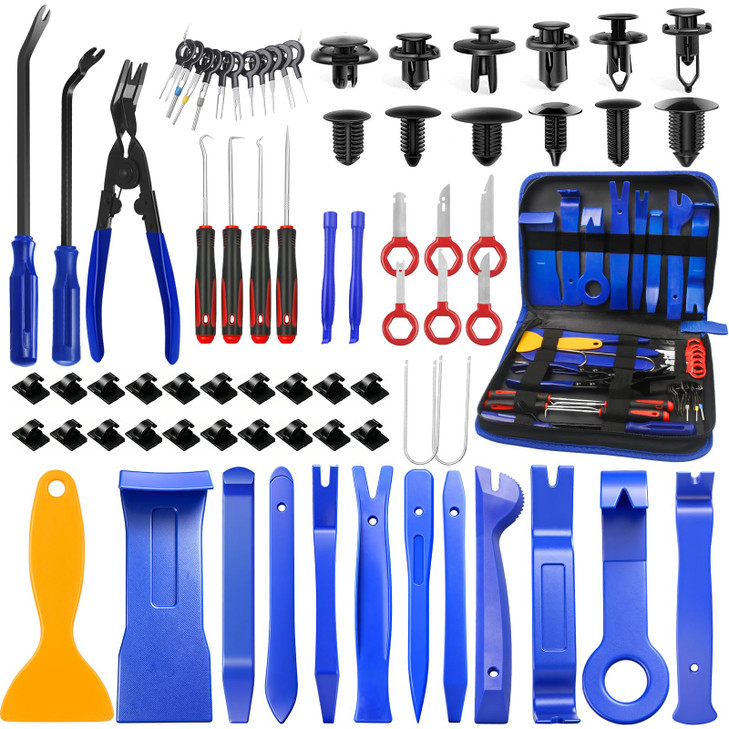 Poraxy Trim Removal Tool, 120Pcs Car Panel Door Audio Removal Tool Kit, Auto Clip Pliers Fastener Remover Pry Tool Set