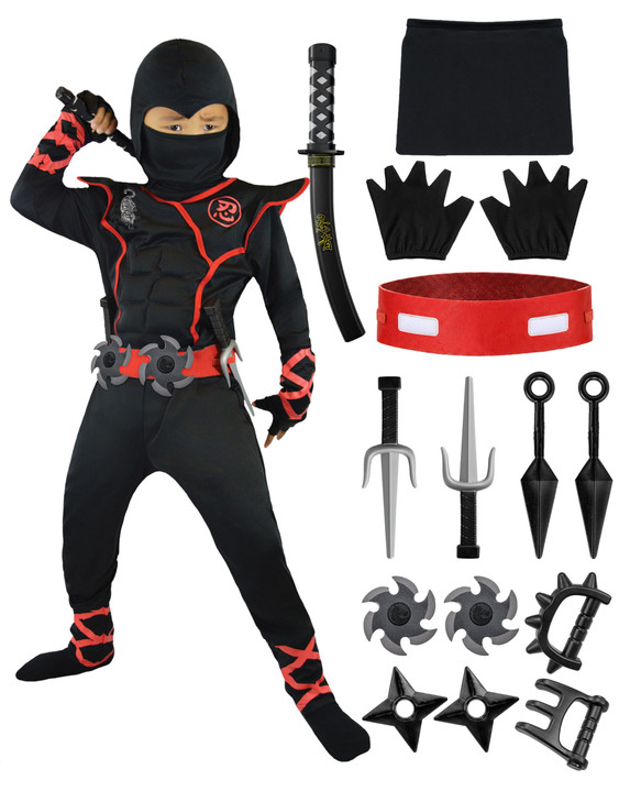 Spooktacular Creations Halloween Ninja Costume, Black Ninja Outfit Set for Kids, Halloween Costumes with Accessories