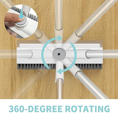 AIR U+ Floor Scrub Brush with Long Handle, 3-in-1 Rotating Head & Squeegee