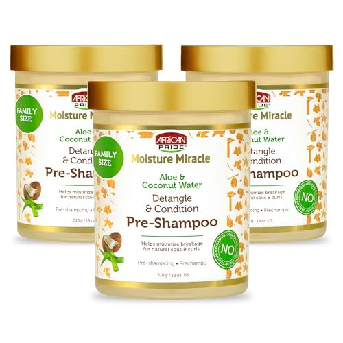 African Pride Moisture Miracle Pre-Shampoo Hair Detangler with Aloe & Coconut Water (3 Pack) | Minimizes Breakage,