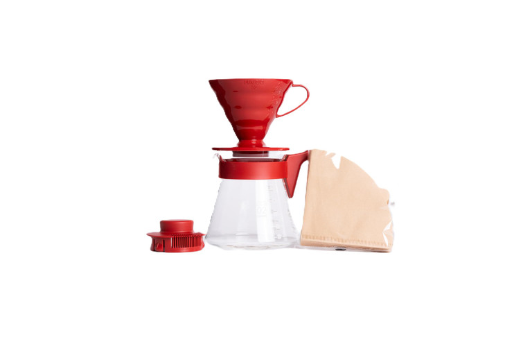 HARIO V60 Pour Over Coffee Starter Set, Size 02, Red
