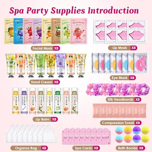 80PCS Spa Party Supplies for Girls, Sleepover & Spa Birthday Party Supplies
