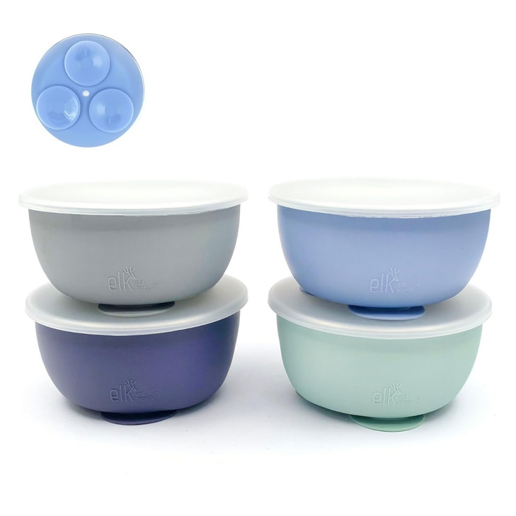 Elk and Friends Stainless Steel Bowls with Silicone Sleeve for Babies & Toddlers | Lids Included | Stay Put Suction |