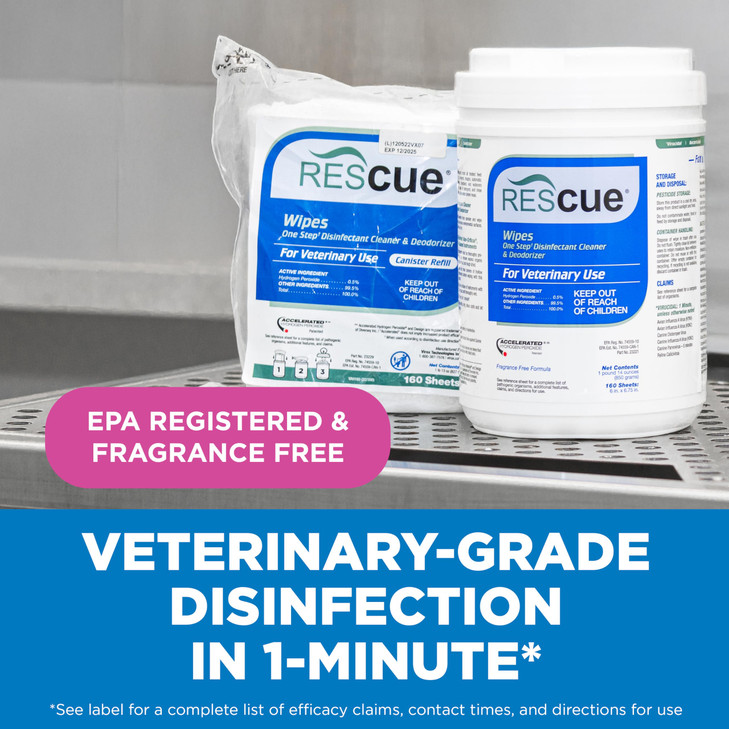 REScue One-Step Disinfectant Cleaner & Deodorizer Wipes for Vet Use  Cleaner for Kennels, Litter Boxes, Vet Offices,