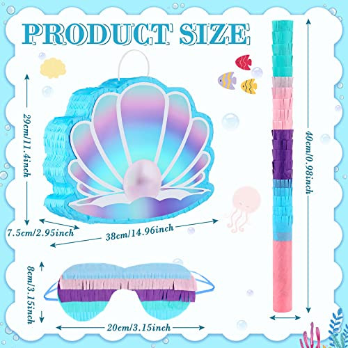 Zomiboo Seashell Pi ata with Stick and Blindfold Under The Sea Birthday Party Supplies Blue Ocean Mermaid Pi ata 15 x