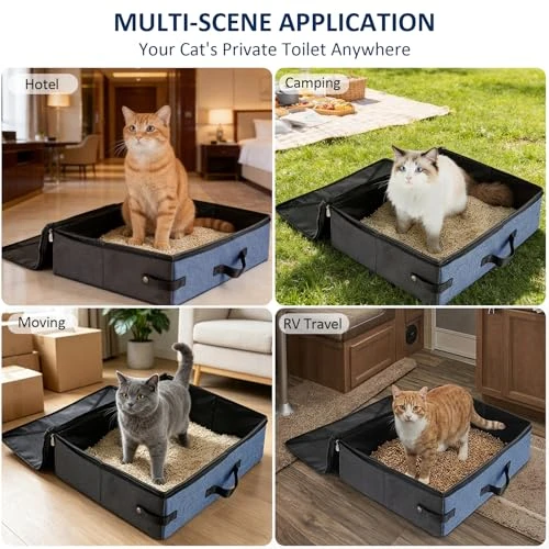 HiCaptain Portable Travel Litter Box for Cats, with Scoop Collapsible Bowl