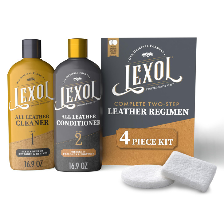 Leather Cleaner & Conditioner Kit by Lexol for Furniture, Car Interior, Shoes, Handbags, Includes 2 Application