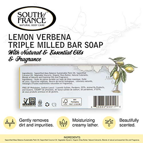 Lemon Verbena Clean Bar Soap by South of France Clean Body Care Triple-Milled French Soap with Organic Shea Butter +