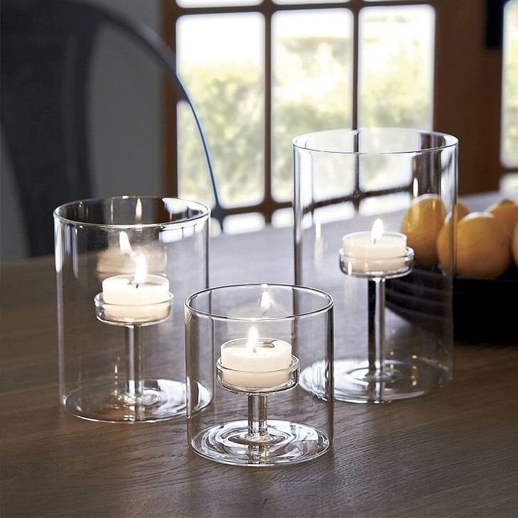 Set of 3 Cylinder Glass Decorative Hurricane Candle Holder Clear Votive Candle Holders Table Centerpieces for Dining