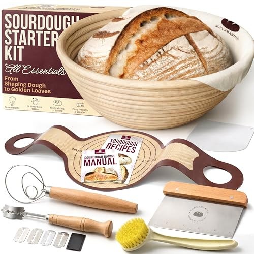 Superbaking Sourdough Starter Kit, 9" Proofing Basket, Silicone Bread Sling