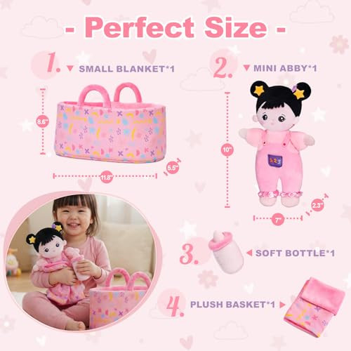 OUOZZZ Baby Doll Accessories with Soft Doll, Bassinet, Blanket and Bottle