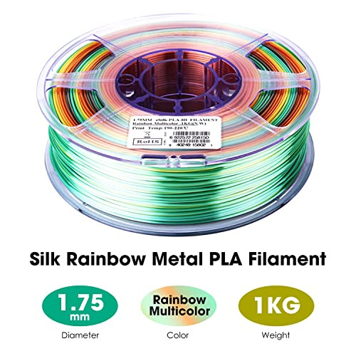 eSUN Silk Rainbow Metal PLA Filament 1.75mm, Silky Multicolored 3D Printer Filament PLA, 1KG Gradient Changing