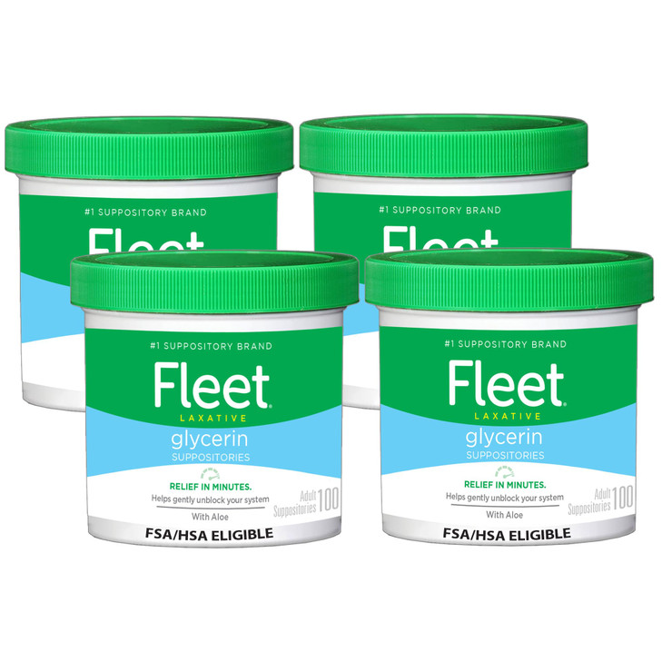 Fleet Glycerin Suppositories for Constipation Relief, 100ct, Pack of 4