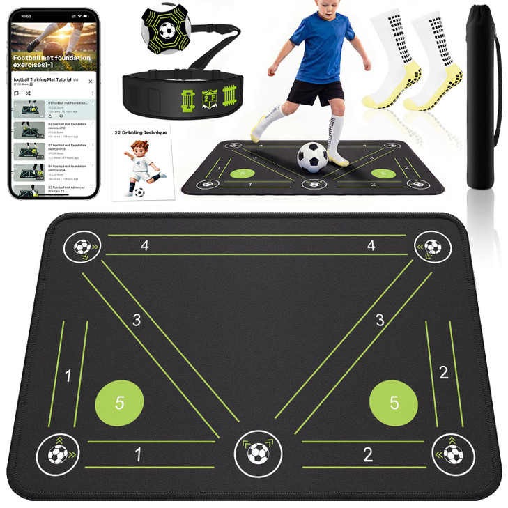 2F22E Soccer Training Mat, Soccer Training Equipment with Video Guide, Non-Slip Silent Footwork Trainer 35.4"x23.6"