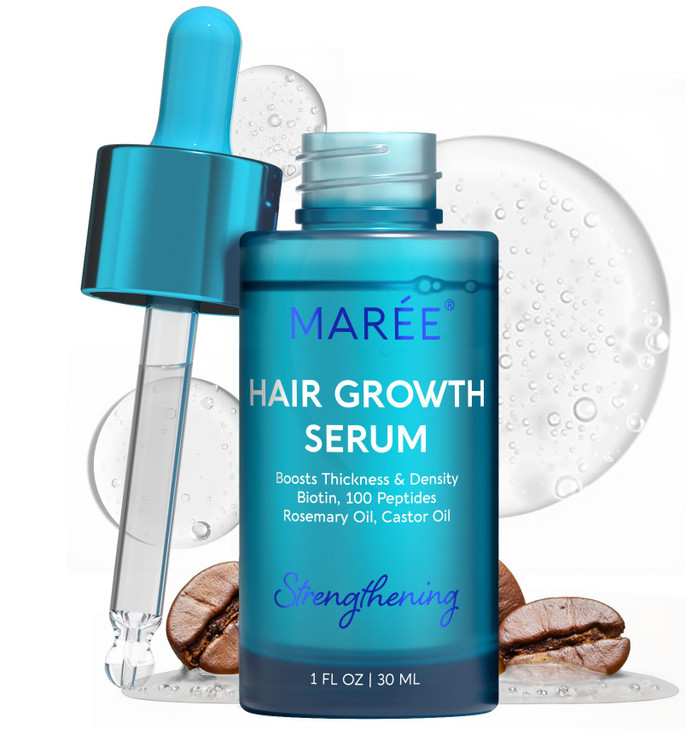 MAREE Hair Growth Serum - Caffeine Peptides Castor Rosemary Oil for Hair Growth - Products for Women & Men - Hair Oils