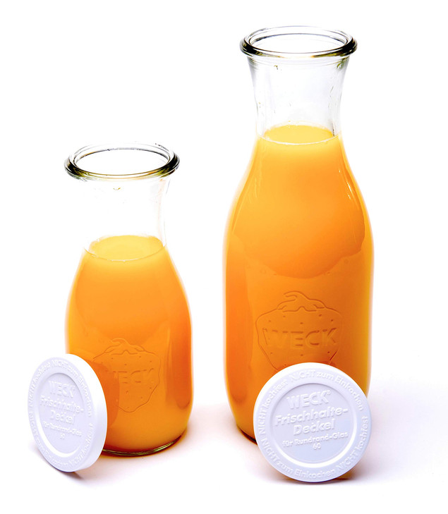 Weck Juice Jar Combo Pack - (1) 766 1-Liter jar (1) 764 1/2-Liter jar with Glass Lids, Rubber Rings and Steel Clamps &