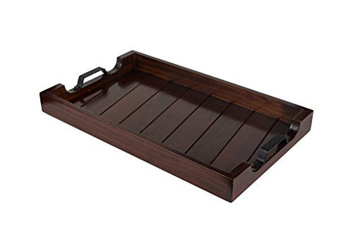 Bamboo Land- Large Wooden Serving Tray with Handle, 20 X 12, Dark Brown, Wooden Tray with Handles, Serving Tray
