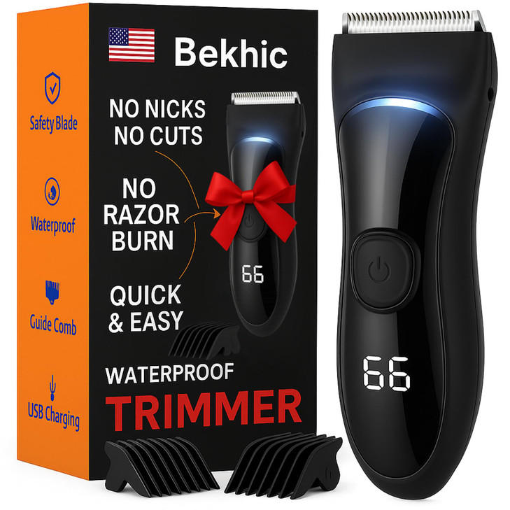 Bekhic Manscape Groin & Body Hair Trimmer for Men  Waterproof Pubic Hair Shaver & Ball Groomer with LED Light 