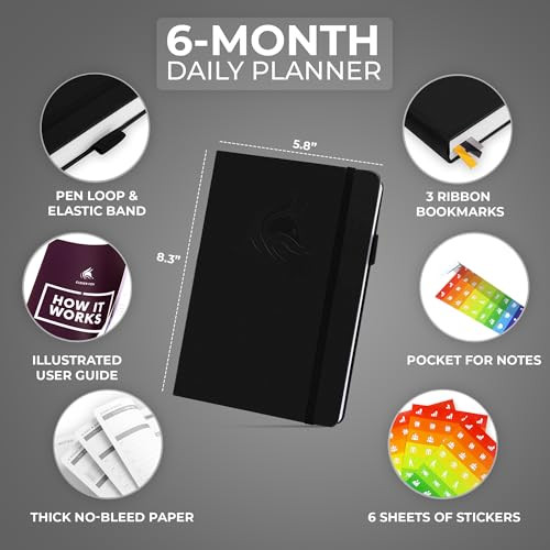 Clever Fox Daily Planner, Undated Professional & College Day, Black