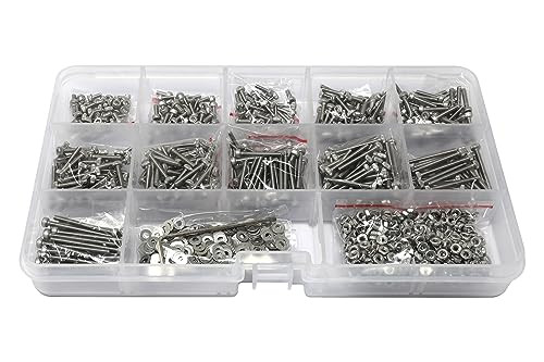 iexcell 1500 Pcs M2 x 4/5/6/8/10/12/14/16/18/20/25 Stainless Steel 304 Hex Socket Head Cap Screws Bolts Nuts Washers