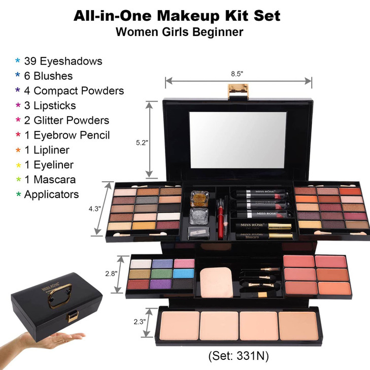 MISS ROSE M 58 Color Professional Makeup Kit for Women Full Kit, Include Eyeshadow Facial Blusher Eyebrow Powder Face