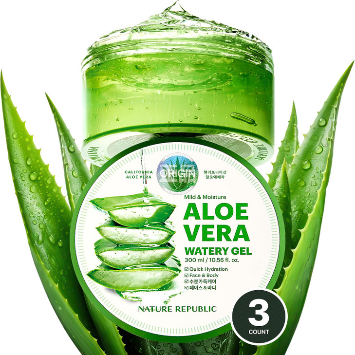Nature Republic Mild & Moisture Aloe Vera Watery Gel (3 PCS) | Hydrating & Moisturizing, Fast-Absorbing Non-Sticky,