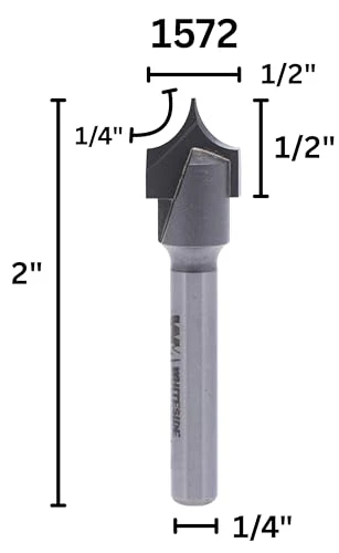 Whiteside 1572 Point Cutting Roundover Router Bit: 1/2 Inch Cutting Diameter, 1/4 Inch Radius, 1/2 Inch Cutting