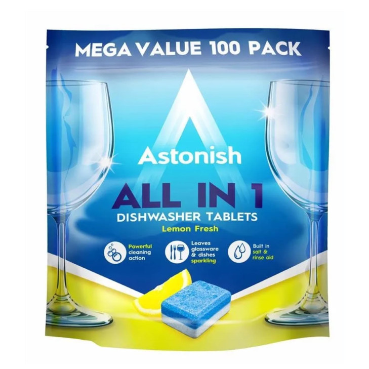Astonish All In 1 Dishwasher Tablets, Lemon Fresh, 100 Count Bulk Pack