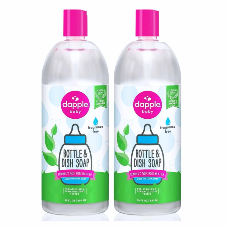 Dapple Baby Fragrance-Free Baby Bottle & Dish Soap Refill - (2 Pack) 30 fl oz - Plant-Powered Cleaner for Bottles,