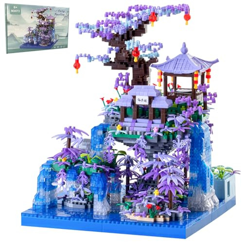 CAXIMSY Cherry Blossom Tree House Micro Building Blocks Set,Peach Blossom Pond Flowers Bricks Architecture Kit with