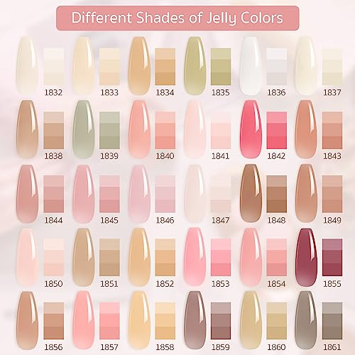 GAOY Jelly Gel Nail Polish Kit, 33Pcs Sheer Pink Gel Polish Set with Glossy & Matte Top Coat and Base Coat for Nail