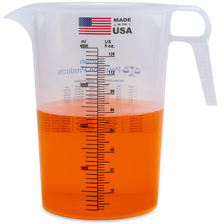 One Gallon 128oz Measure Pitcher - Convenient Conversion Chart - Strong Food Grade - Great for Lawn, Chemicals Pool,
