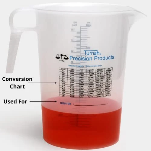 One Gallon 128oz Measure Pitcher - Convenient Conversion Chart - Strong Food Grade - Great for Lawn, Chemicals Pool,