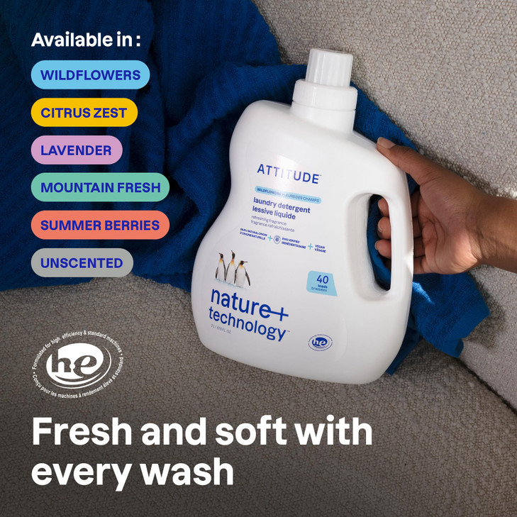 ATTITUDE Liquid Laundry Detergent, EWG Verified, HE Compatible, Plant-Based & Vegan, Natural Laundry Soap, Mountain